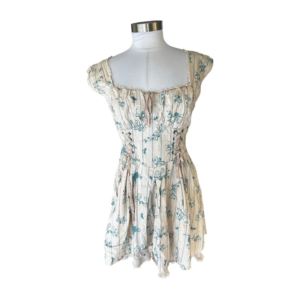 Disney Cinderella Corset Dress Blue Cream Pinstripe Filigree Large - Picture 2 of 8